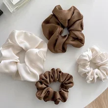 

Women Wrinkle Scrunchie Elastic Handmade Brown White Hair Band Ponytail Holder Headband Hair Accessories 1PC Satin Solid Color