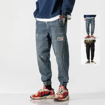 

Japanese Fashion Men Jeans Loose Fit Retro Blue Spliced Designer Denim Cargo Pants Streetwear Hip Hop Jeans Men Joggers Pants