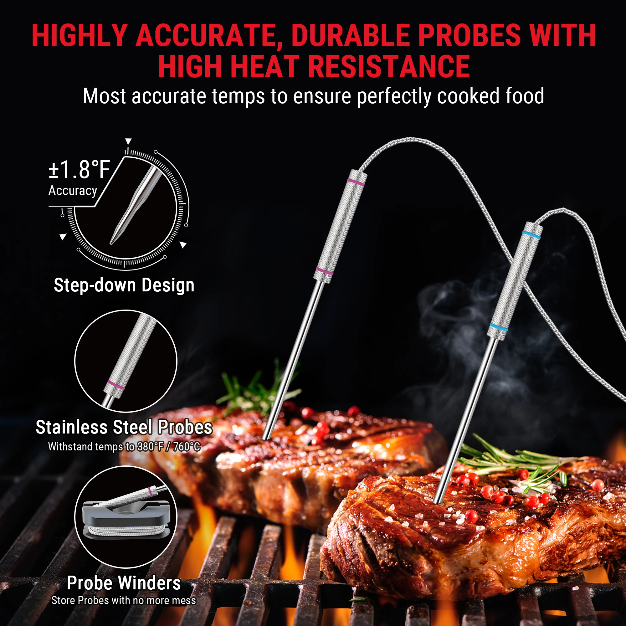 ThermoPro TP829 Backlight 4 Meat Probes 300M Wireless Barbecue Oven Thermometer For Meat Digital Kitchen Meat Thermometer Timer 6