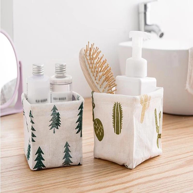 

2019 New Fabric Desktop Storage Basket Sundries Makeup Organizer Case Storage Box Cactus Tree Printed Women's Basket Container