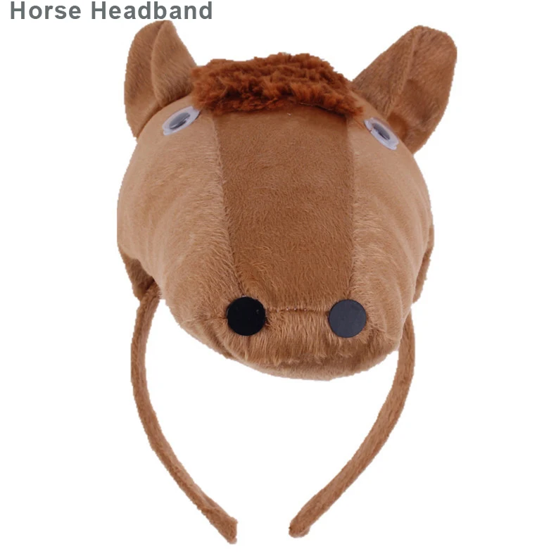 Horse Headband Милое животное ухо оголовье плюшевые стерео обезьяна лиса Тигр повязка для волос для детей взрослых Косплей головные Уборы Хэллоуин Рождественская вечеринка - Цвет: Horse Headband