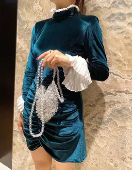 

luxury fashion women velvet long sleeve slim dress female slim mini dresses 2 color gdnz 9.14