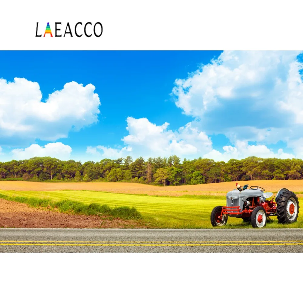 Laeacco Старый трактор серый деревянный стены газон сельская ферма портрет живописные фото фон для фотосъемки фоны для фотостудии