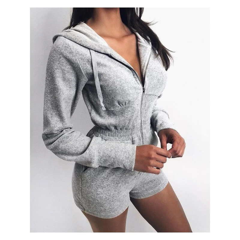 Mono con capucha de manga larga para mujer, peto Sexy de retales, monos ajustados con cremallera, ropa deportiva para Fitness