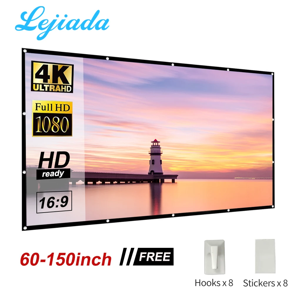 LEJIADA Projector Projection Folding Soft Screen Portable 60 72 84 100 120 150 Inches Home Outdoor KTV 3D HD Projection Screen