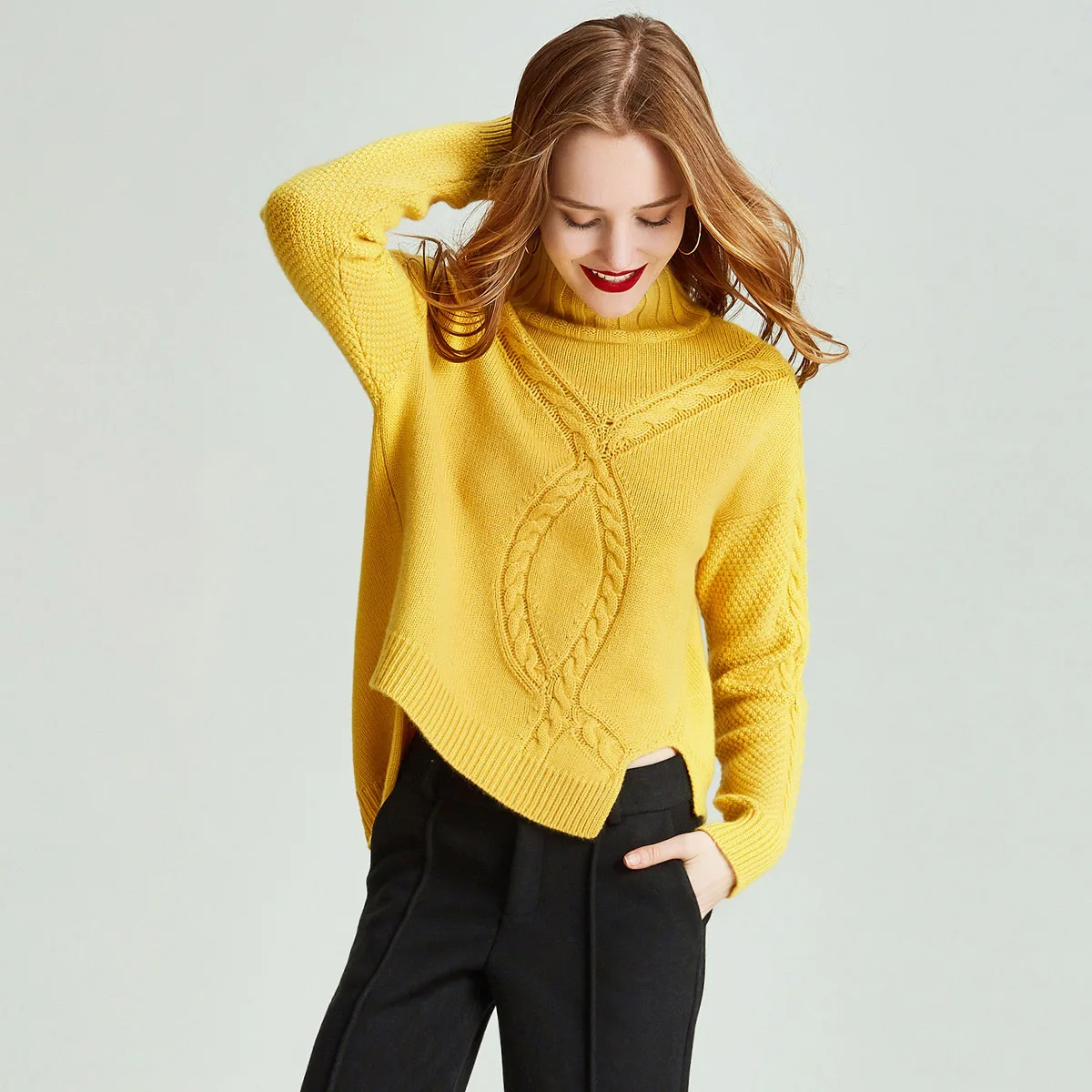 

HAVVA Winter New Arrival Women Loose Hooded Sweater Women's Turtleneck Pullover Female Outerwear Solid Color M5005