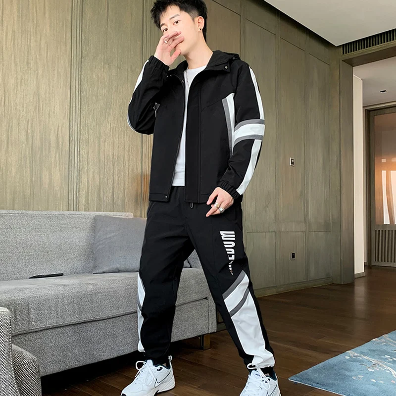 

Men's Tracksuit Streetwear Two-piece Set Sweat Suit Polyester Overalls Men's Hip Hop Jacket and Harem Pants 2020 Mens Clothing