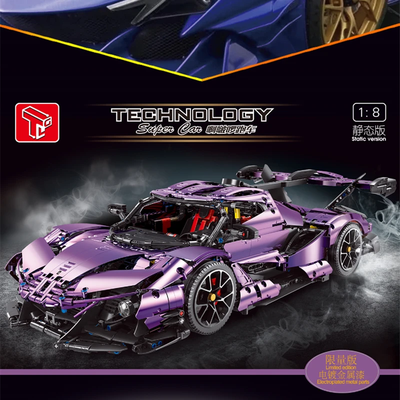 

Two Color T5012 High Tech RC Electroplating Purple Apolloed Super Sports Car Model Building Blocks MOC Bricks Toy Christmas Gift