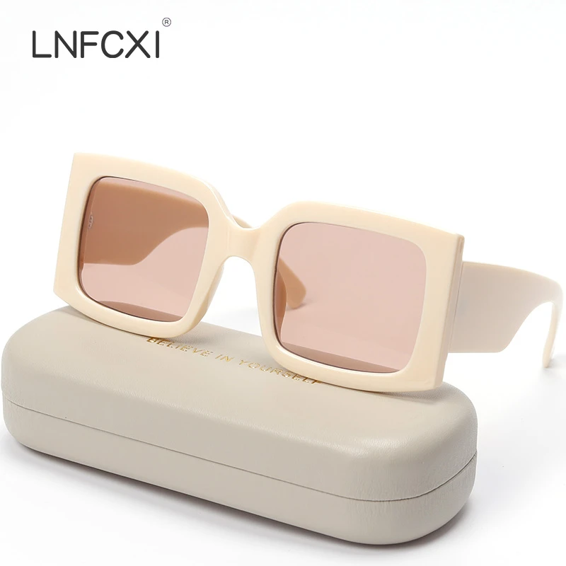 LNFCXI Vintage Real Rectangle Women Sunglasses Ins Popular Fashion Blue Light Tea Eyewear Men Trending Sun Glasses Shades UV400 fashion sunglasses