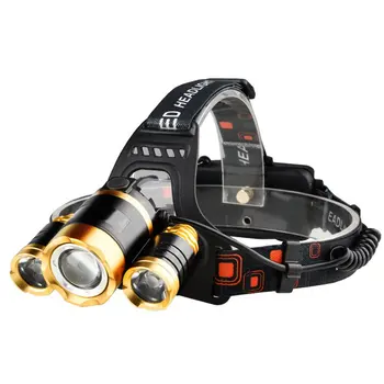 

3 heads T6 high-gloss headlights telescopic focusing three lights 1T6-2XPE Long-range night fishing Aluminum alloy ABS
