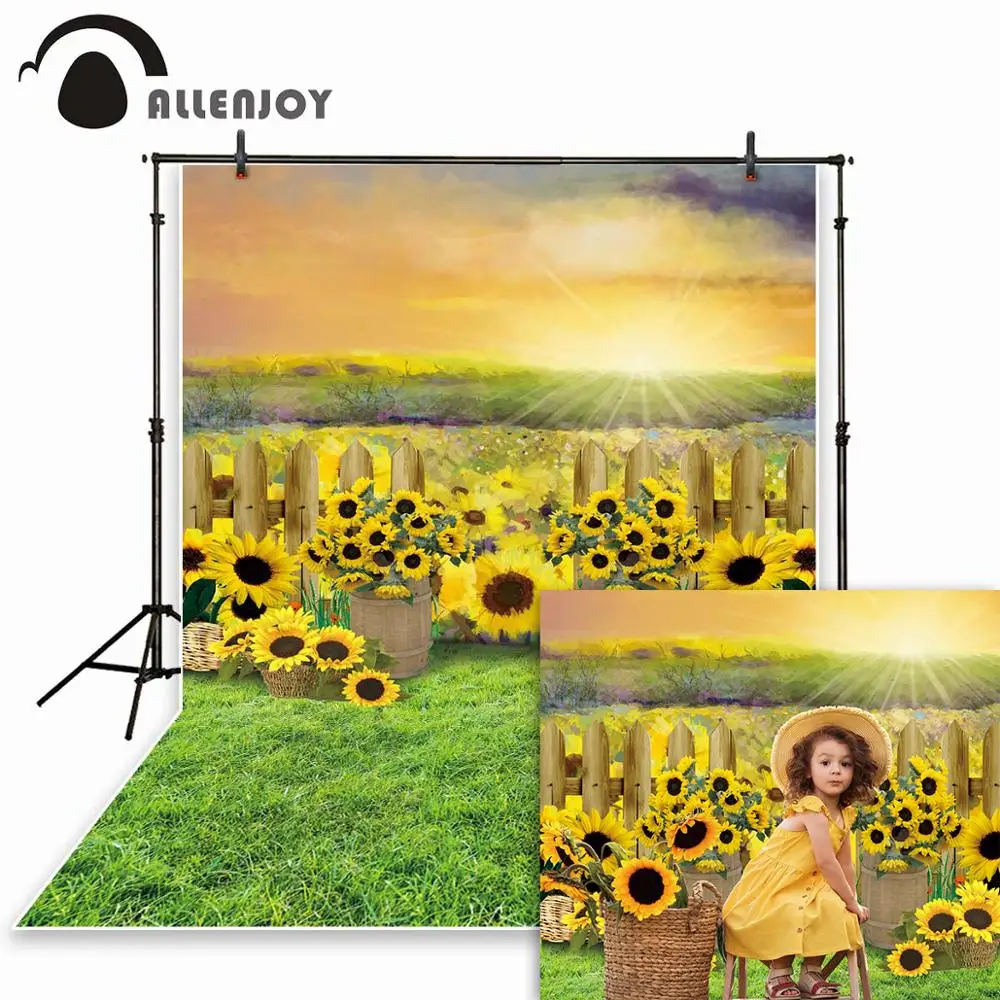 Photo backdrop Allenjoy sunflower Photography Backdrop Newborn Child fence Smash cake Baby Shower summer background Photo studio photobooth