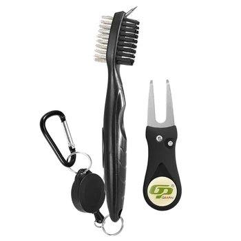

Golf Club Brush Divot Set Golf Club Cleaner with Zip-line Carabiner Golf Green Fork Removable Golf Marker Golf Repair Tool Kit