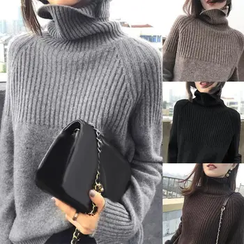 

New Autumn winter Women Knitted Sweaters Pullovers Turtleneck Long Sleeve Solid Color Slim Elastic Short Sweater Women NS4380