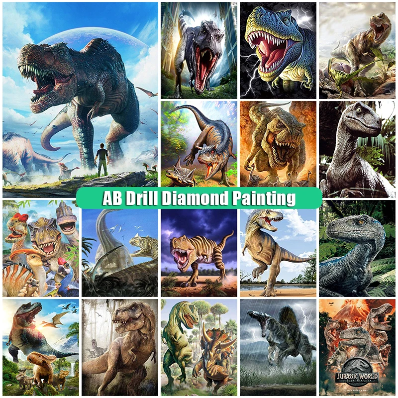 5D AB Diamond Painting Dinosaur Full Drill DIY Diamont Embroidery Animal Mosaic Tyrannosaurus Rhinestone Picture Home Decoration