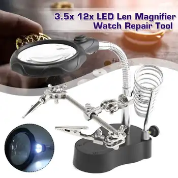 

Welding Magnifying Glass LED Light 3.5X 12X lens Clip loupe Desktop Magnifier Helping Hand Third Hand Soldering Tools