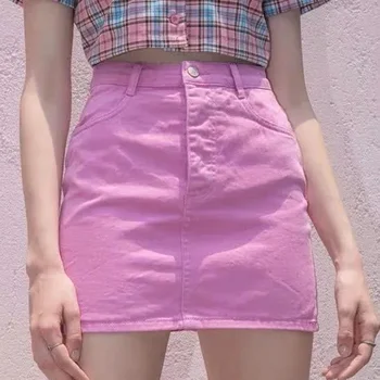 

Casual High Waist Pencil Denim Skirts Women 2020 Summer Blue Solid Pockets Button All-matched Jeans Skirt Sexy Slim Skirt