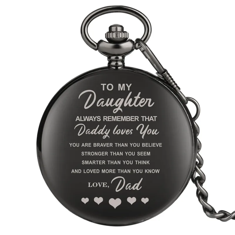 

Creative Customized Words To My Daughter Theme Women Girl Analog Quartz Pocket Watch Pendant Chain Clock Full Hunter Case Gifts