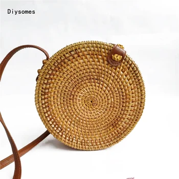 

Diysomes Rattan bag ins diagonal bag plain round literary hand-woven