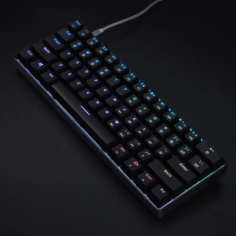 RGB светодиодный с подсветкой Проводная Механическая клавиатура, портативная компактная Водонепроницаемая мини игровая клавиатура с 61 клавишей Gateron Switchs для PC Mac