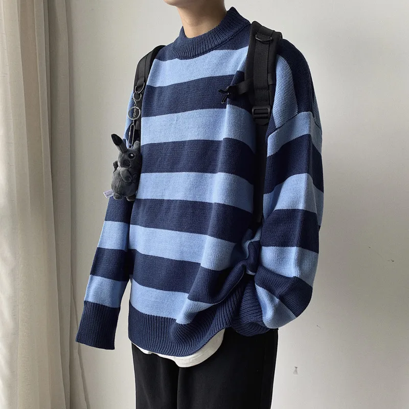 UYUK2019 Autumn And Winter Models Trend Street Loose Casual Wild Stitching Stripes Contrast Color Men's Sweater Men Hombre UYUK2019 Autumn And Winter Models Trend Street Loose Casual Wild Stitching Stripes Contrast Color Men's Sweater Men Hombre