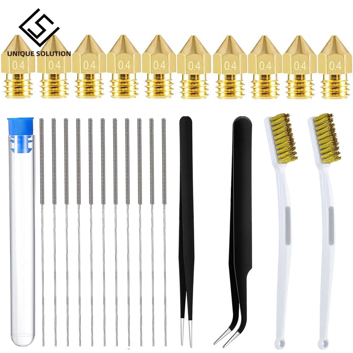 25Pcs 3D Printer Nozzle Cleaning Kit with MK8 Nozzle 0.4mm Needles Cleaner Tweezers Copper Wire Toothbrush Cleaner Nozzle Tool