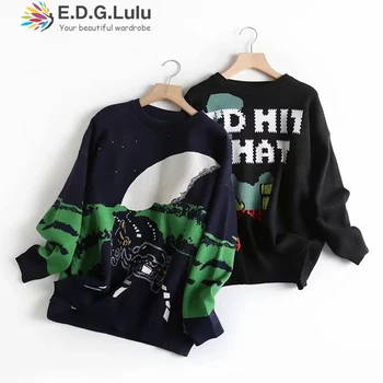 

EDGLuLu cable knit sweater womens pullover sweaters o-neck korean style women printed sweater woman designer runway sweater 2019