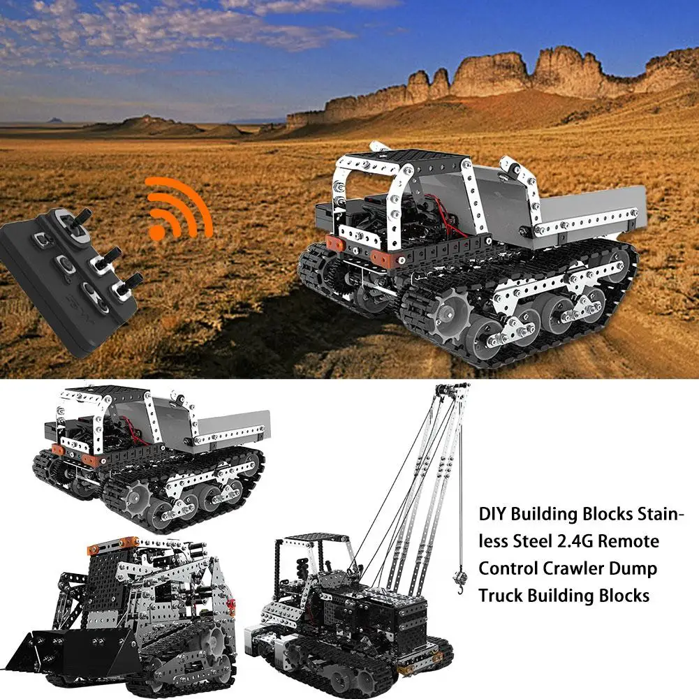 DIY Building Blocks Stainless Steel 2.4G Remote Control Crawler Dump Truck Building Blocks Toy