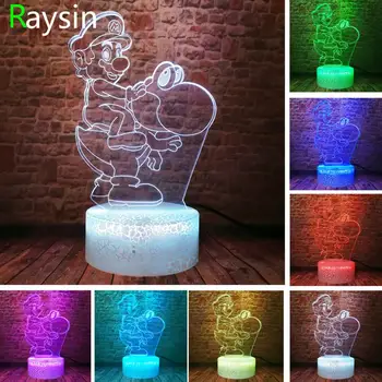 

Game Cute Super Mario Bros All Star Collection Yoshi Toys Riding Dinosaur Action Figure 3D LED Night Light Boys Child Xmas Toys