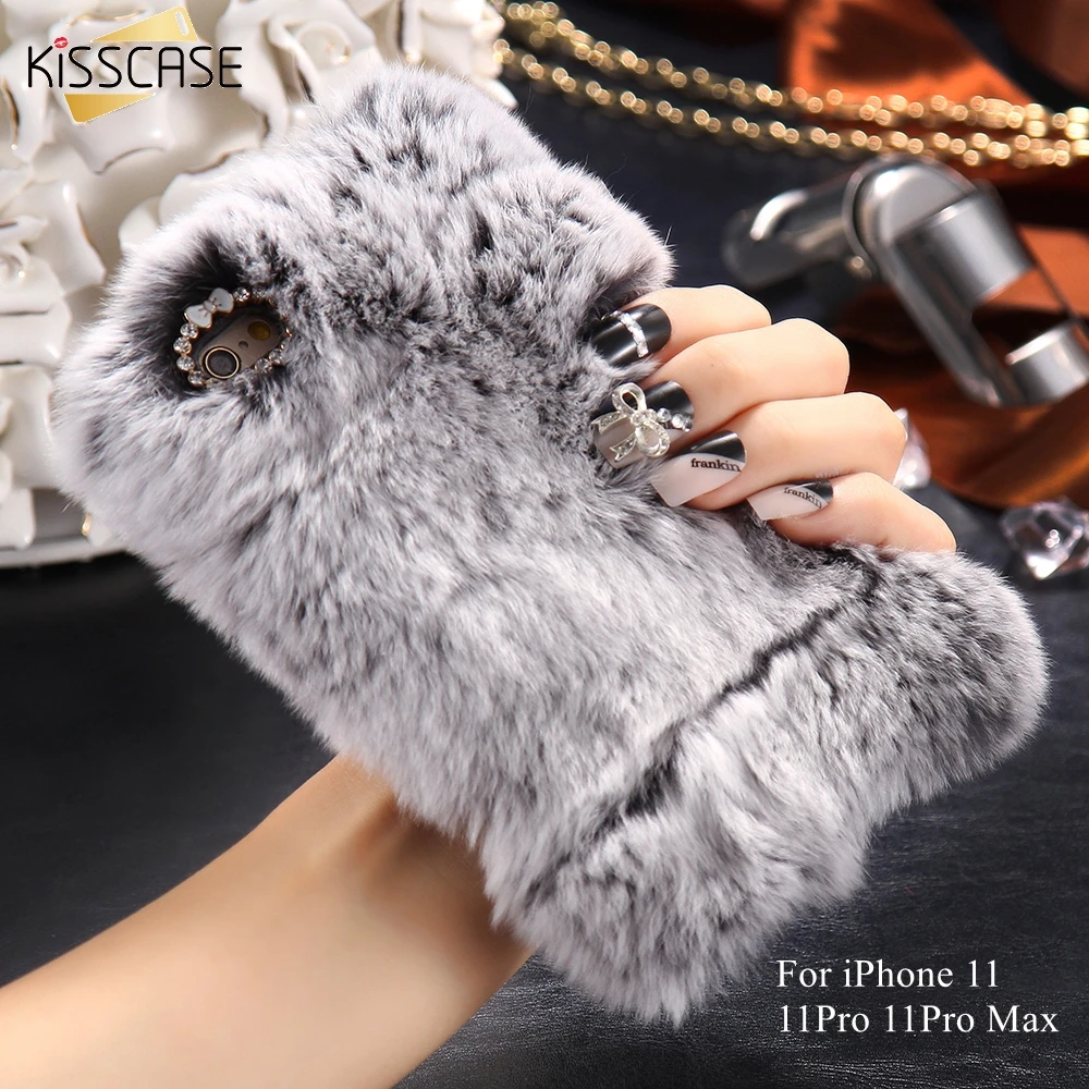 

KISSCASE Rabbit Fur Case For iPhone 11 Case 11Pro 11Pro Max Glitter Cases For iPhone X XS 5 5s 6 6S 7 8 6Plus 7Plus 8Plus Fundas