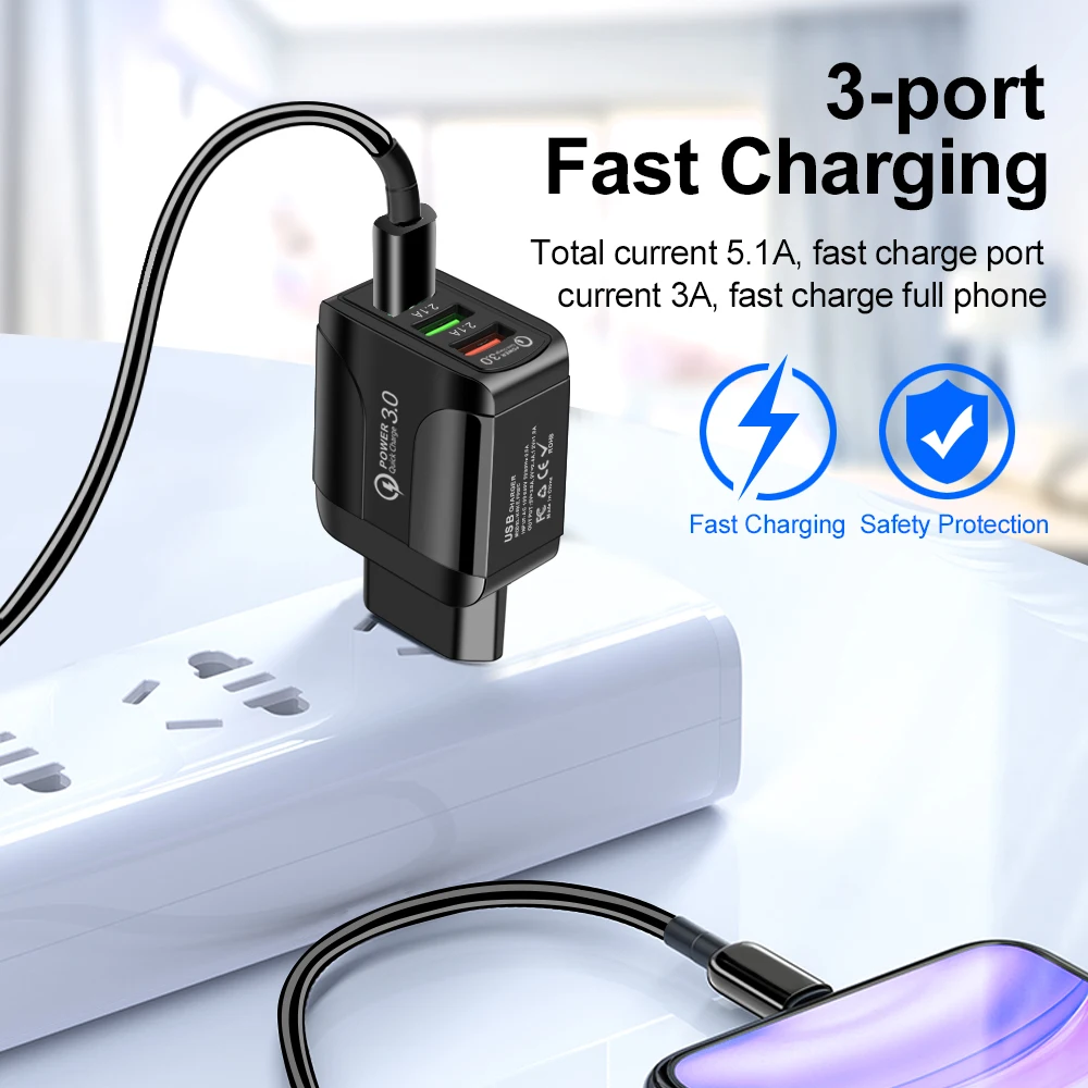 USB зарядное устройство для iPhone Xiaomi Huawei Samsung EU/штепсельная вилка американского