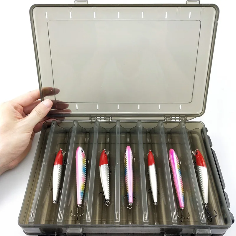 

27*17*5CM Multifuctional 2 Layer Fishing Tackle Box for Baits Double Side Plastic Lure Box Storage Case Fishing Accessory J403