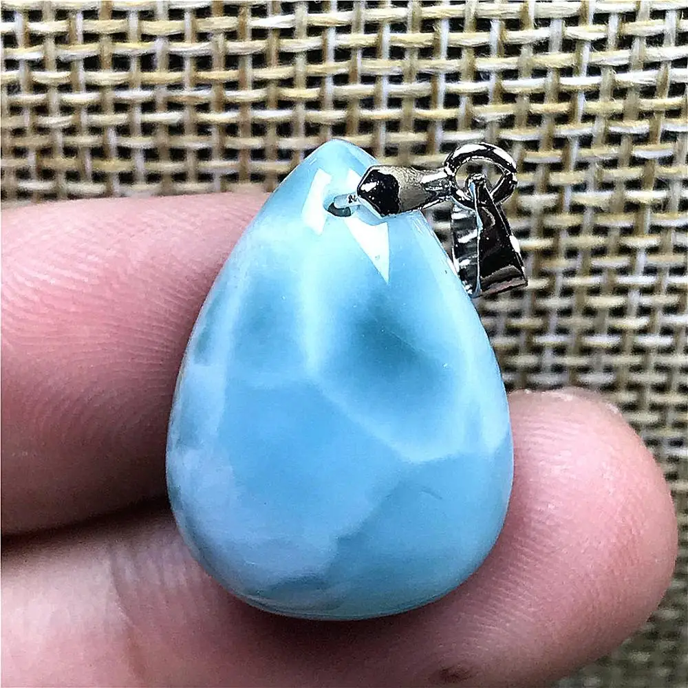 

Genuine Natural Blue Larimar Pendant For Woman Man Crystal 21x15x7mm Water Drop Beads Silver Dominica Water Pattern Stone AAAAA