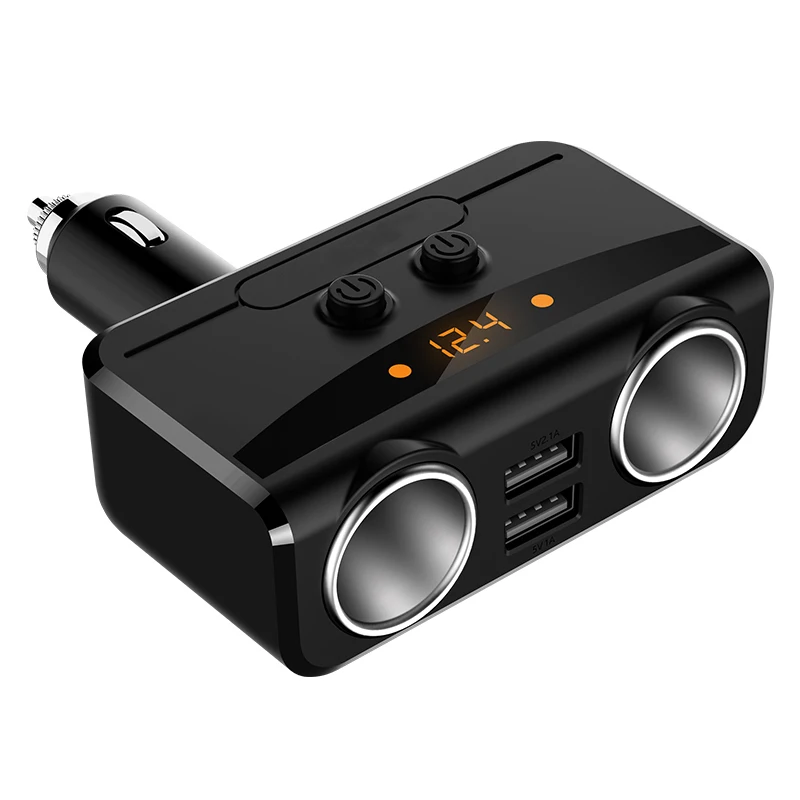 

5V 3.1A Dual USB Car Charger Support Display Current Volmeter with 2 Cigarette Lighter Sockets 80W Power for Phone tablet