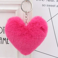 Plush Ball Key Ring Love Mobile Phone Key Chain Soft Artificial Rabbit Hair Ball Car Key Ring Girl Bag Pendant Jewelry Keychain