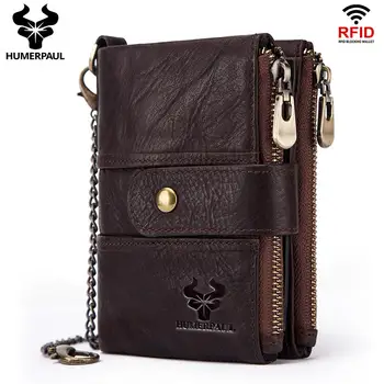 

HUMERPAUL 2019 New Arrival 100% Genuine Cow Leather Fashion Men Walet RFID High Quality Coins Purse Small Brands Design Male Bag