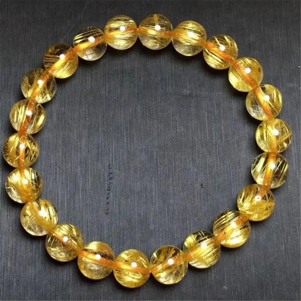 

Top Quality 8.5mm Natural Brazil Gold Rutilated Bracelet For Woman Man Crystal Titanium Stretch Round Beads Stone Jewelry AAAAA