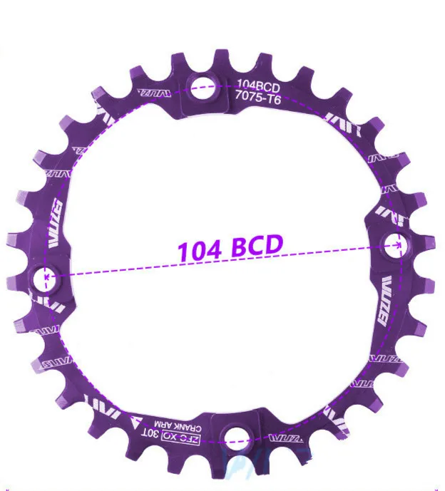 Велосипедная Звездочка Crank 30T 104BCD 30t велосипедная круглая узкая широкая 7075-t6 MTB велосипедная Звездочка круг шатунная пластина звездочка - Цвет: Purple