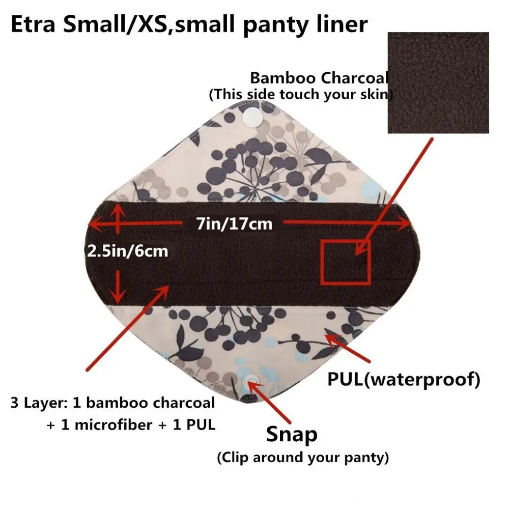 5+1 Set Extra Small Cloth Menstrual Pads Bamboo Charcoal Sanitary Washable Reusable