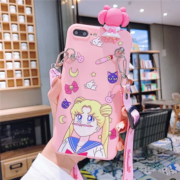 Rabbit Lanyard Милый силиконовый чехол для телефона с 3D изображением Сейлор Мун для Xiaomi 5X6X8 9 SE 9T Задняя крышка из ТПУ для Redmi Note 5 6 7 8 Pro K20 - Цвет: Rabbit Lanyard