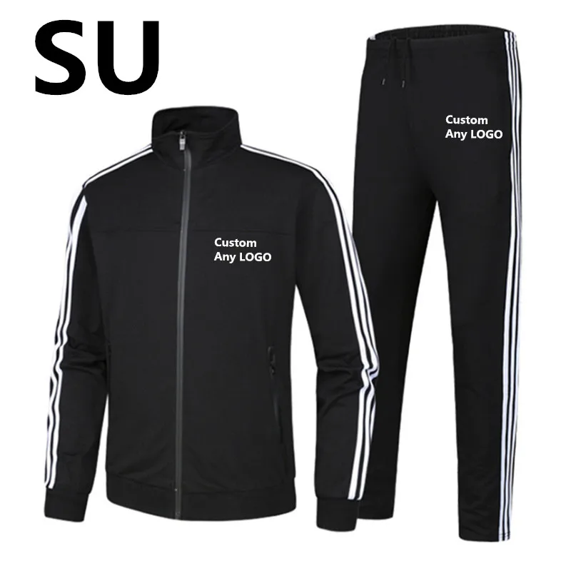 SU The New Autumn Winter Harajuku style Men Classic Warm Sportwear Hip Hop Sweatshirt Sweatpants Male Slim fit Zipper Clothes - Цвет: black