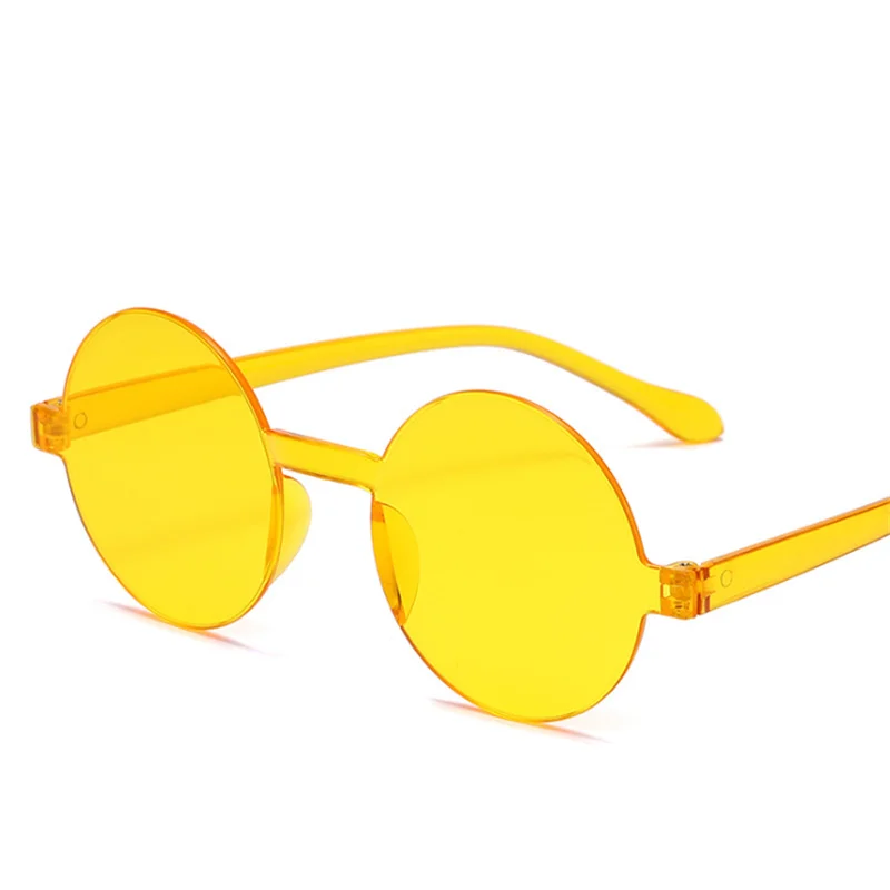 Ретро солнцезащитные очки без оправы, женские роскошные круглые солнцезащитные очки карамельного цвета, винтажные очки без оправы, женские прозрачные линзы, цветные очки - Цвет линз: Оранжевый
