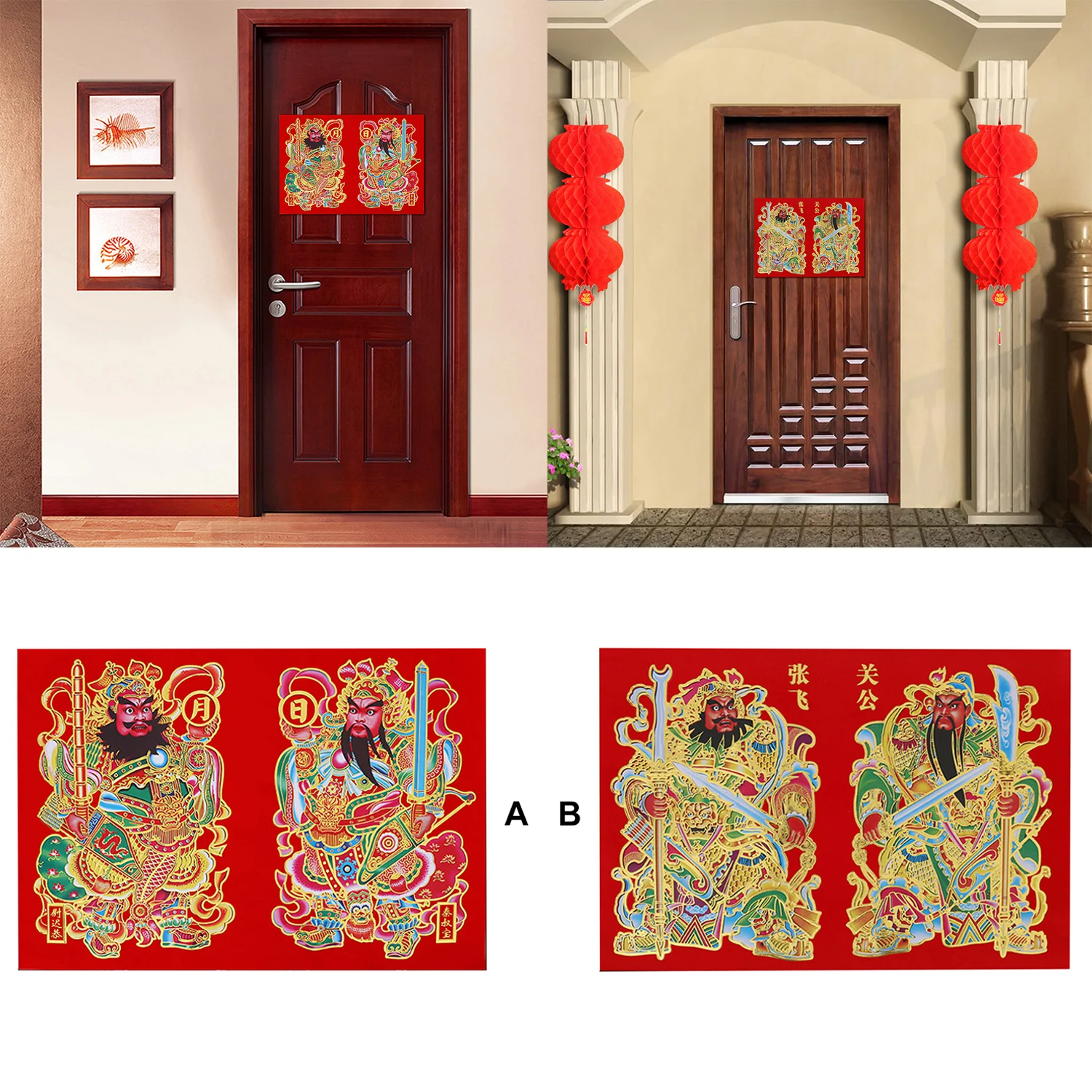 

Behogar 1 Pair Chinese Couplets Door Gods Menshen Picture Spring Festival Decoration Door Porch Sign Decal Stickers 20 x 28 Inch