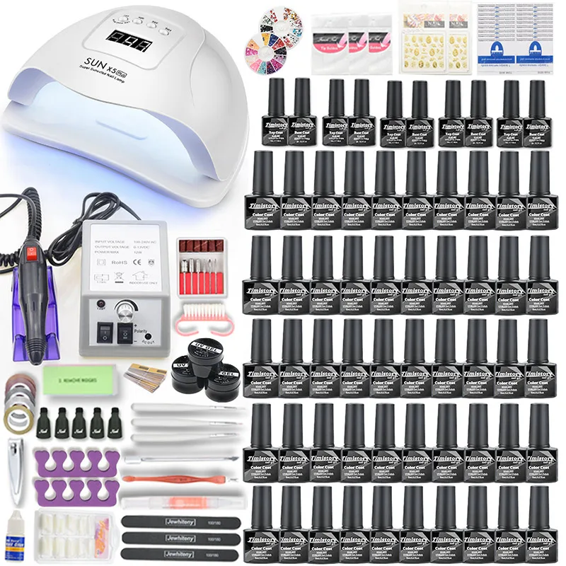 TRENDING! Nail Set UV LED Nail Lamp And Electric Nail Drill Machine Set With 50/40/30/20/10 PCS Colors Nail Gel Polish Kit Nail Art Tool