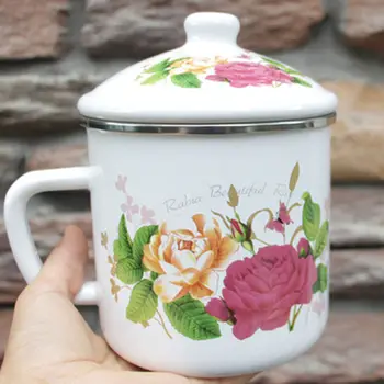 

Large Capacity Enamel Water Cup Retro Classic Thickened Enamel Cylinder with Lid Vintage Iron Tea Cup Large Mug Coffee Mug