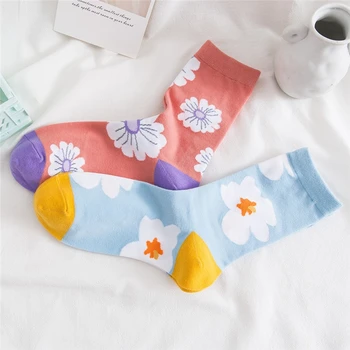 

Spring And autumn New Fashion Women's Socks Korea Style Flower Pattern Print Socks Ins Style Short Socks