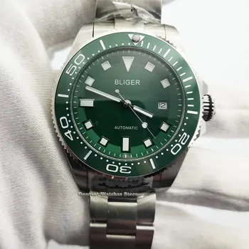 

2020 New 43mm BLIGER Sterile Green dial Luminous Sapphire glass date ceramic bezel Automatic Men's Watch Gift