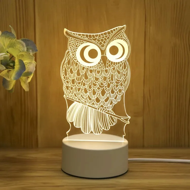 Декоративный выключатель управления 3D тени Оптическая иллюзия акриловая Ночная детская лампа светильник Специальный 3d светодиодный ночник - Испускаемый цвет: Owl