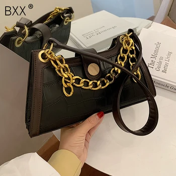 

[BXX] Chain PU Leather Small Shoulder Bags For Women 2020 Winter Simple Hand Bag Women's Trend Branded Handbags and Purses HO627