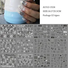 12 видов стилей наклейки для ногтей с русским алфавитом, черные, белые растения, листья, надписи, бабочки, украшения для маникюра