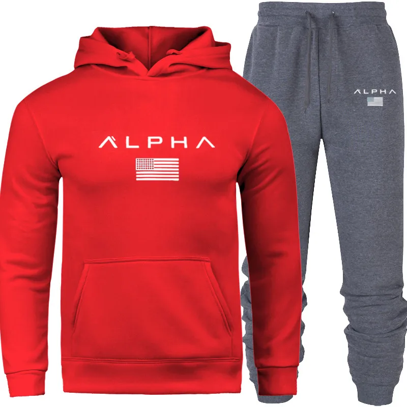 SET-09-ALP-D Бренд, мужские комплекты, толстовка с капюшоном и штаны, спортивный костюм, мужской комплект, спортивные толстовки с капюшоном, спортивный костюм с принтом Alp, худи, костюм - Цвет: SET-09-ALP-D